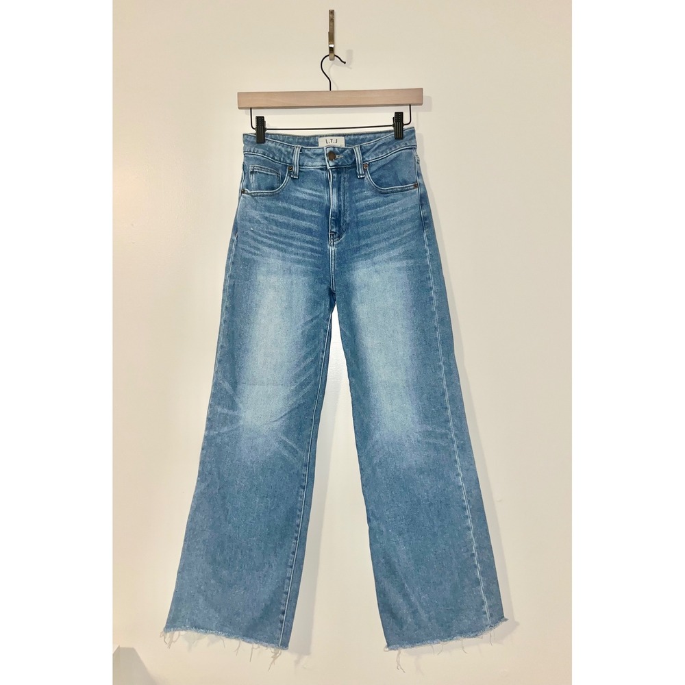LTJ Letters To Juliet Women's Denim Jeans Wide Leg Crop Frayed Hem | 27